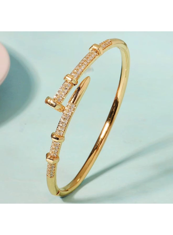 Nail Bangle Bracelet for Women 18K Gold Plated Cubic Zirconia Stones Titanium Steel Bracelet Jewelry Valentines Christmas Gifts - Image 4