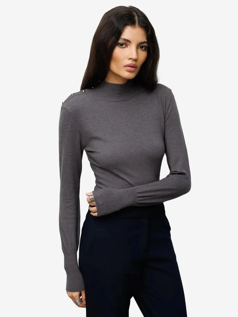 Mixray Dark Grey MIXRAY Turtleneck Knit Sweater for Women | Best Price UAE