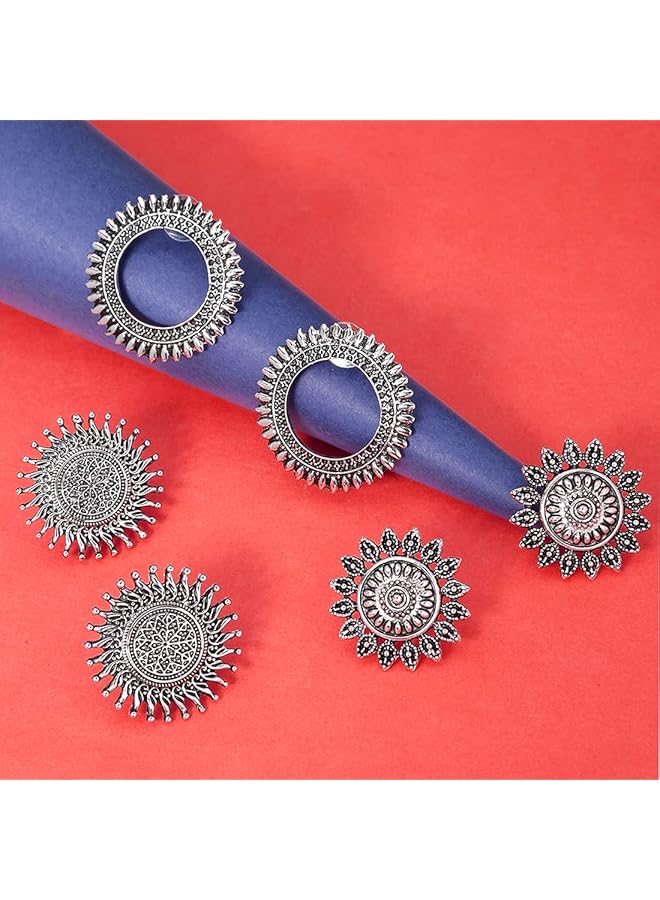 تشيميز أصفر مجموعة مكونة من 3 أزواج من الأقراط التقليدية المصنوعة من الفضة الألمانية المؤكسدة على الطراز الأفغاني الكشميري للنساء والفتيات - Image 3