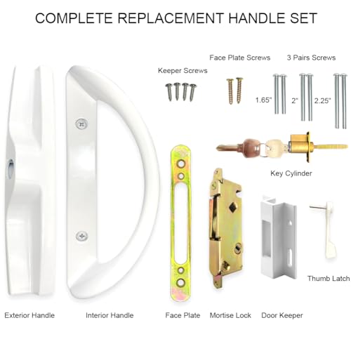 ALLYWASAI Patio Sliding Door Handle Set with Mortise Lock, Key Cylinder and Keeper, Replacement Handle Lock Set Fits Door Thickness from 1-1/2" to 1-3/4", 3-15/16" Screw Hole Spacing, Keyed, White - Image 2