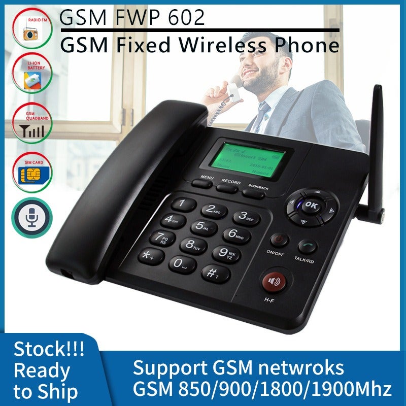 هاتف GSM ثابت ببطاقة SIM، ثنائي الشريحة والاستعداد، لاسلكي، للاستخدام المنزلي والمكتبي، مع راديو FM، متعدد اللغات