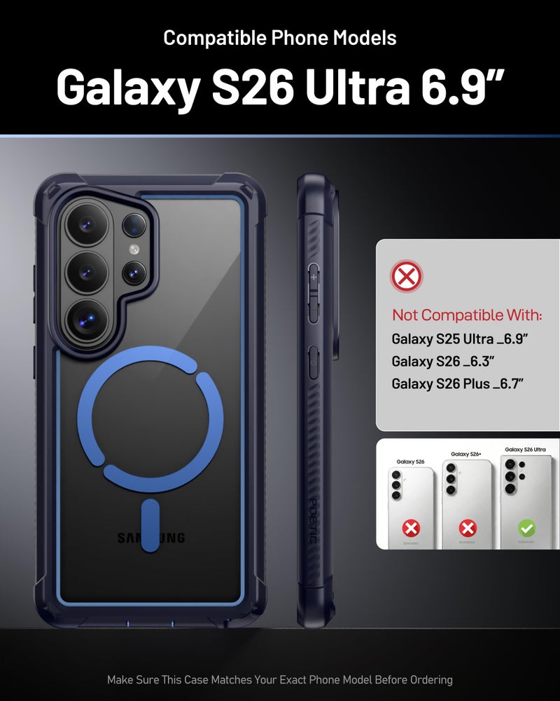 Poetic Guardian MagPro Case for Galaxy S26 Ultra 6.9", MagSafe Compatible | 20FT Mil-Grade Drop Tested | 2 Tempered Glass Screen Protector, Full Body Shockproof Phone Case for S26 Ultra, Blue/Clear - Image 2