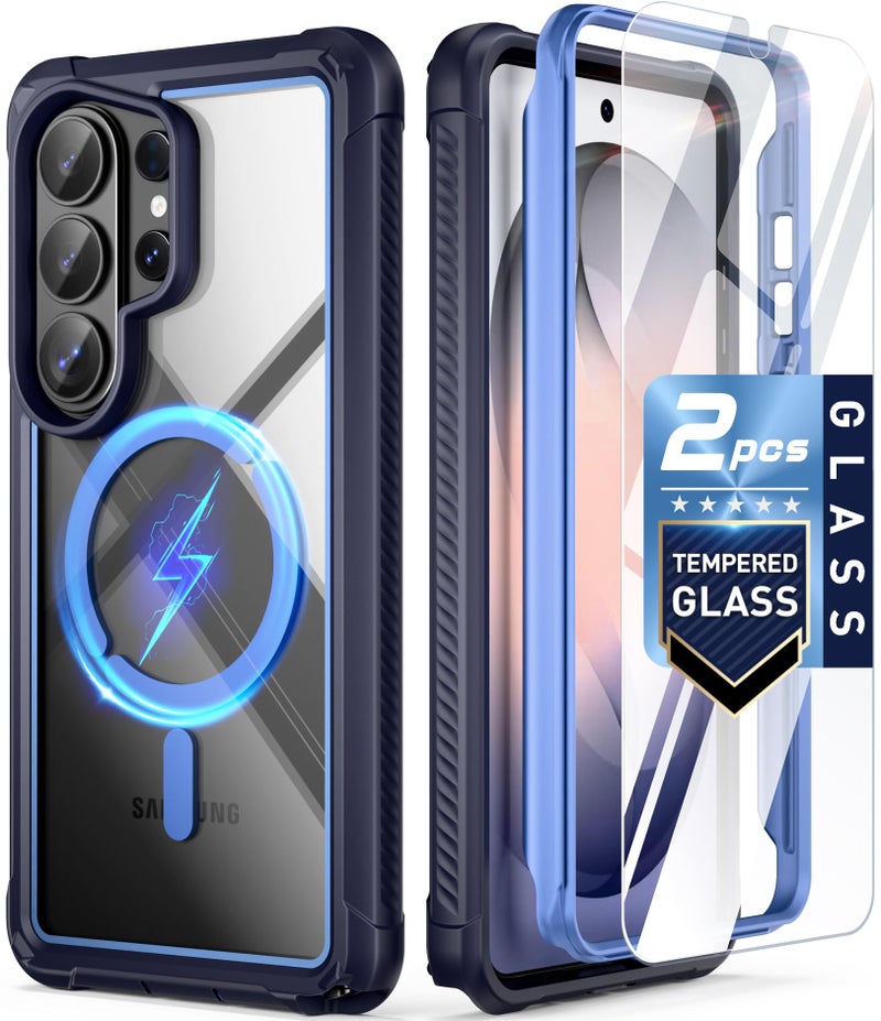 Poetic Guardian MagPro Case for Galaxy S26 Ultra 6.9", MagSafe Compatible | 20FT Mil-Grade Drop Tested | 2 Tempered Glass Screen Protector, Full Body Shockproof Phone Case for S26 Ultra, Blue/Clear - Image 1