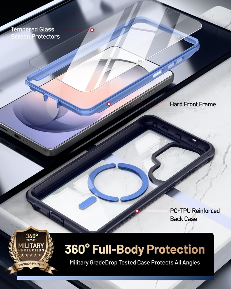 Poetic Guardian MagPro Case for Galaxy S26 Ultra 6.9", MagSafe Compatible | 20FT Mil-Grade Drop Tested | 2 Tempered Glass Screen Protector, Full Body Shockproof Phone Case for S26 Ultra, Blue/Clear - Image 3