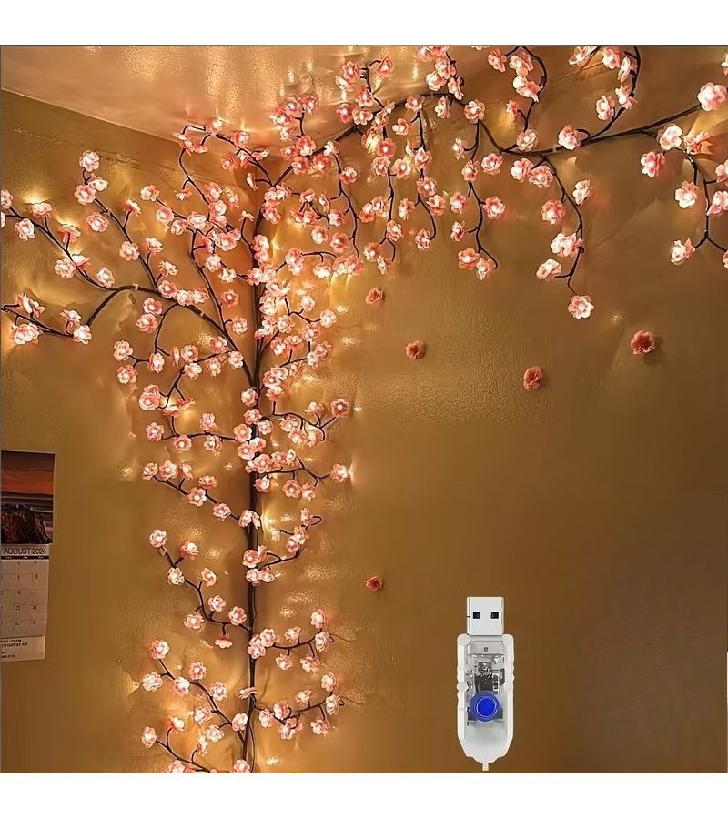 96 LEDs And 96 Cherry Blossoms Cherry Blossom Vine String Lights With 8 Flashing Modes USB Powered Bendable Branch Lights For Indoor Ambient Decorative Lighting DIY Decor - Image 4