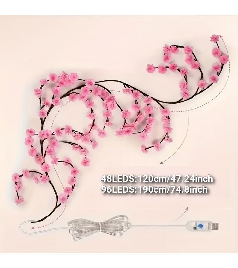96 LEDs And 96 Cherry Blossoms Cherry Blossom Vine String Lights With 8 Flashing Modes USB Powered Bendable Branch Lights For Indoor Ambient Decorative Lighting DIY Decor - Image 3