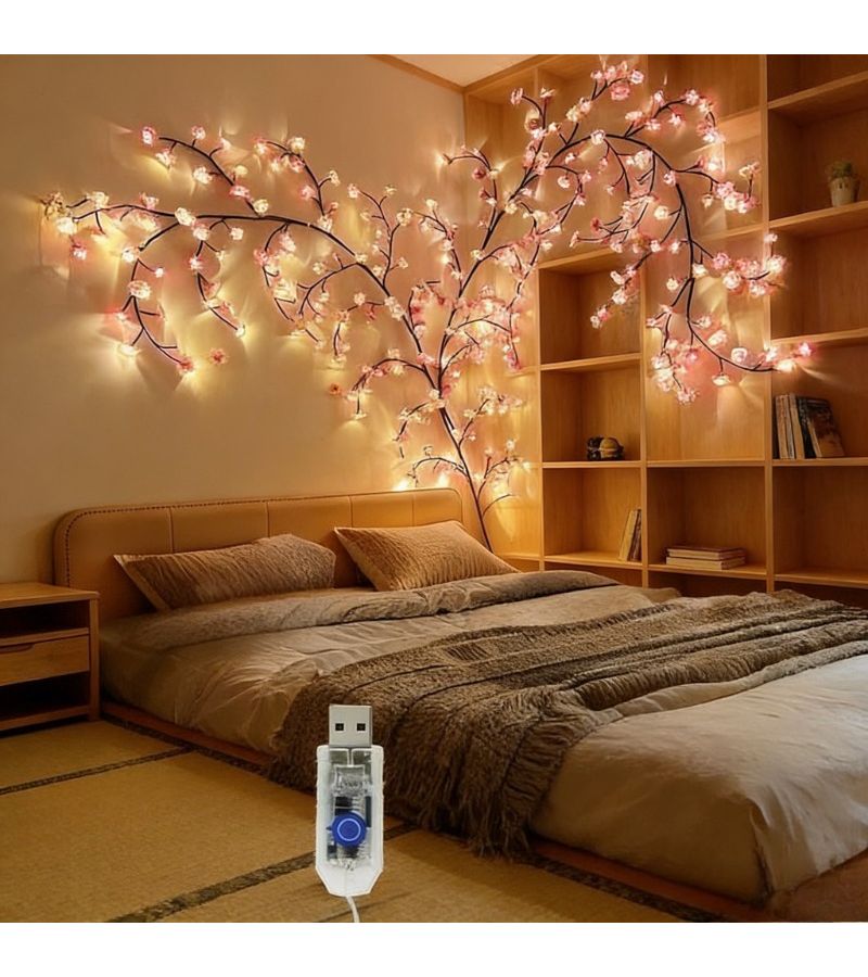 96 LEDs And 96 Cherry Blossoms Cherry Blossom Vine String Lights With 8 Flashing Modes USB Powered Bendable Branch Lights For Indoor Ambient Decorative Lighting DIY Decor - Image 1