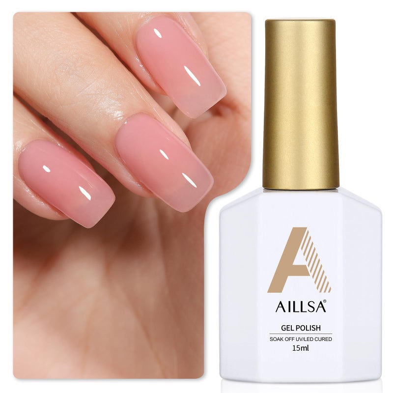 AILLSA Gel Nail Polish Nude Pink Gel Polish Sheer Neutral Color Jelly Gels Nail Polish Natural Translucent Soak Off U V Nails for Nail Art French Manicure at Home 0.51 Fl Oz /GB49 - Image 1