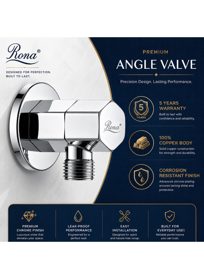 RONA Premium Solid Copper Angle Valve | Heavy-Duty Quarter Turn Shut-Off Valve with Hexagonal Cap | Leak-Proof Ceramic Disc | Universal G 1/2" Fitting for Bathroom & Kitchen | 5-Year Warranty (Available in 6 Luxury Finishes) - Image 5