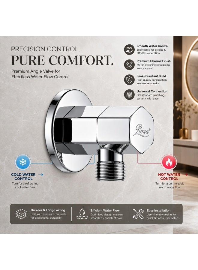 RONA Premium Solid Copper Angle Valve | Heavy-Duty Quarter Turn Shut-Off Valve with Hexagonal Cap | Leak-Proof Ceramic Disc | Universal G 1/2" Fitting for Bathroom & Kitchen | 5-Year Warranty (Available in 6 Luxury Finishes) - Image 4
