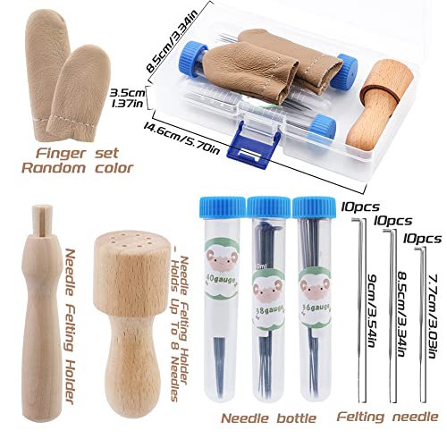 IMZAY Needle Felting Tools, Needle Felting Supplies, Needle Felting Kit with 3 Size 30Pcs Needles Felting Needles,Wooden Handle, Finger Cots, Perfect for DIY Felting Wool Projects - Image 2