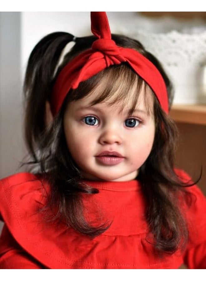 iCradle Realistic Reborn Baby Dolls Girl - 26 Inch Lifelike Newborn Baby Dolls Handmade Silicone Vinyl with Soft Cloth Body, Black Hair Red Clothes Christmas or Birthday Gift for Kids Age 3 + - Image 4