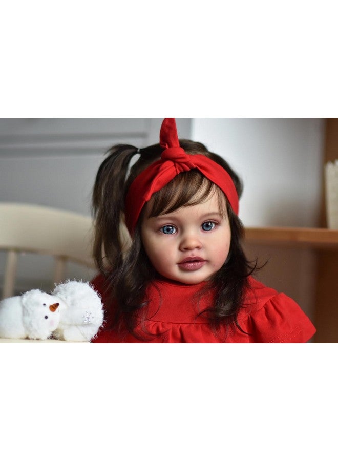iCradle Realistic Reborn Baby Dolls Girl - 26 Inch Lifelike Newborn Baby Dolls Handmade Silicone Vinyl with Soft Cloth Body, Black Hair Red Clothes Christmas or Birthday Gift for Kids Age 3 + - Image 3