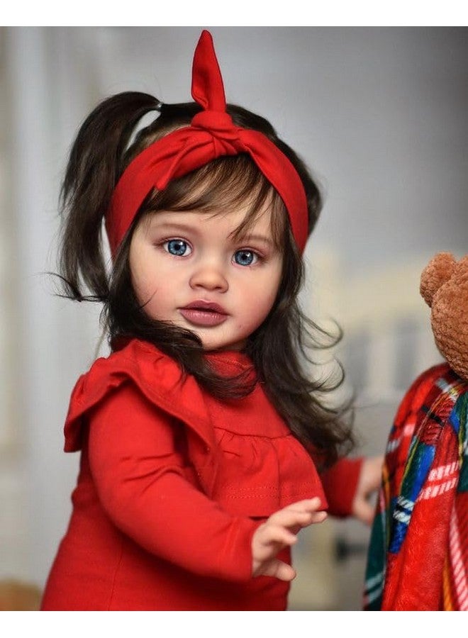 iCradle Realistic Reborn Baby Dolls Girl - 26 Inch Lifelike Newborn Baby Dolls Handmade Silicone Vinyl with Soft Cloth Body, Black Hair Red Clothes Christmas or Birthday Gift for Kids Age 3 + - Image 2