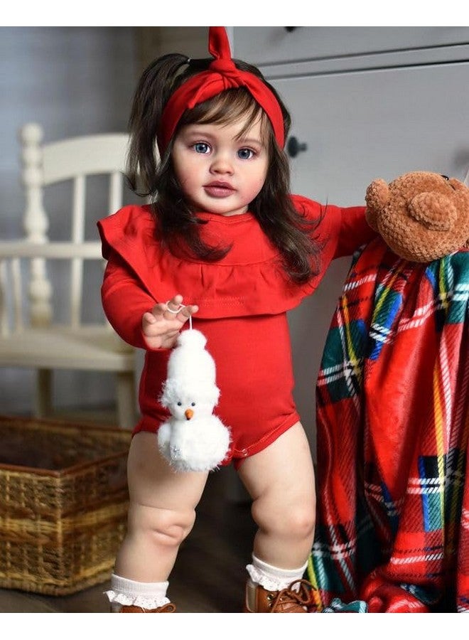 iCradle Realistic Reborn Baby Dolls Girl - 26 Inch Lifelike Newborn Baby Dolls Handmade Silicone Vinyl with Soft Cloth Body, Black Hair Red Clothes Christmas or Birthday Gift for Kids Age 3 + - Image 1