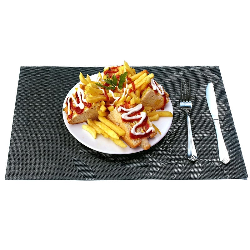 DANSR DANSR Table PVC Woven Vinyl Placemats NonSlip Insulation Waterproof Placemats for Dining Table PVC Heat Insulation Table Mats WashableBlack Set of 8  - Image 5