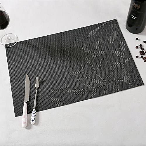 DANSR DANSR Table PVC Woven Vinyl Placemats NonSlip Insulation Waterproof Placemats for Dining Table PVC Heat Insulation Table Mats WashableBlack Set of 8  - Image 2