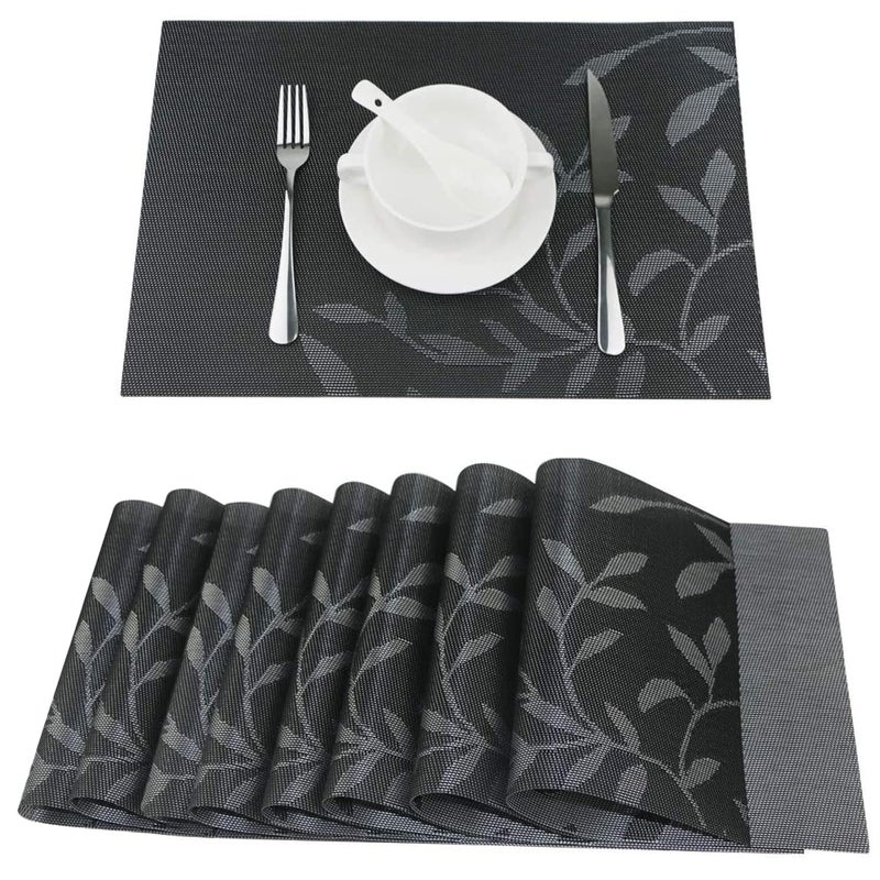 DANSR DANSR Table PVC Woven Vinyl Placemats NonSlip Insulation Waterproof Placemats for Dining Table PVC Heat Insulation Table Mats WashableBlack Set of 8  - Image 1