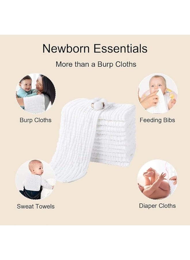 Muslin Baby Burp Cloths, 100% Cotton, 20 x 10 inches, White, 8 Pack - Image 3