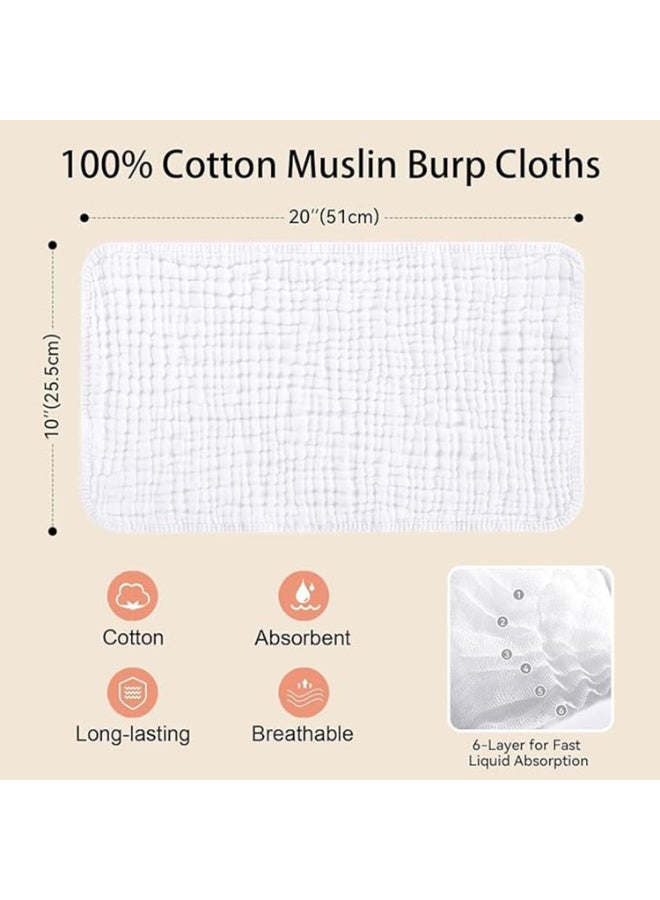 Muslin Baby Burp Cloths, 100% Cotton, 20 x 10 inches, White, 8 Pack - Image 4