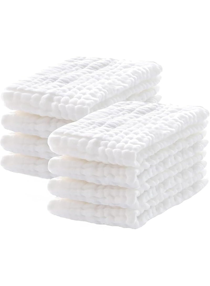 Muslin Baby Burp Cloths, 100% Cotton, 20 x 10 inches, White, 8 Pack - Image 1