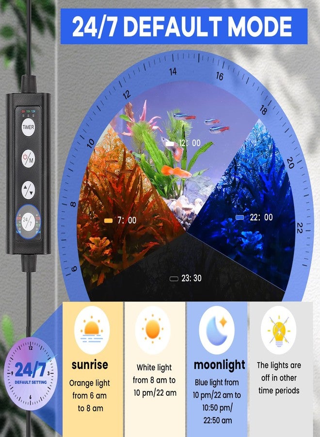 هايغر مصباح حوض السمك LED من هيجر، يُثبّت بمشبك، مزود بوحدة تحكم متعددة القنوات، إضاءة حوض السمك على مدار الساعة طوال أيام الأسبوع، مع أوضاع شروق الشمس وضوء النهار وضوء القمر ووضع DIY، مؤقت/سطوع قابل للتعديل، 7 ألوان للمياه العذبة (3) - Image 4