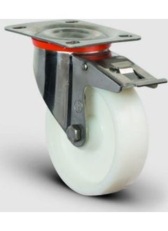 Emes Stainless Inox, Plate Mounted with Spherical Brake, Ball Bearing, Polyamide, Medium Industrial Wheel Diameter: 100 - Ssez01 Hbz 100F 
