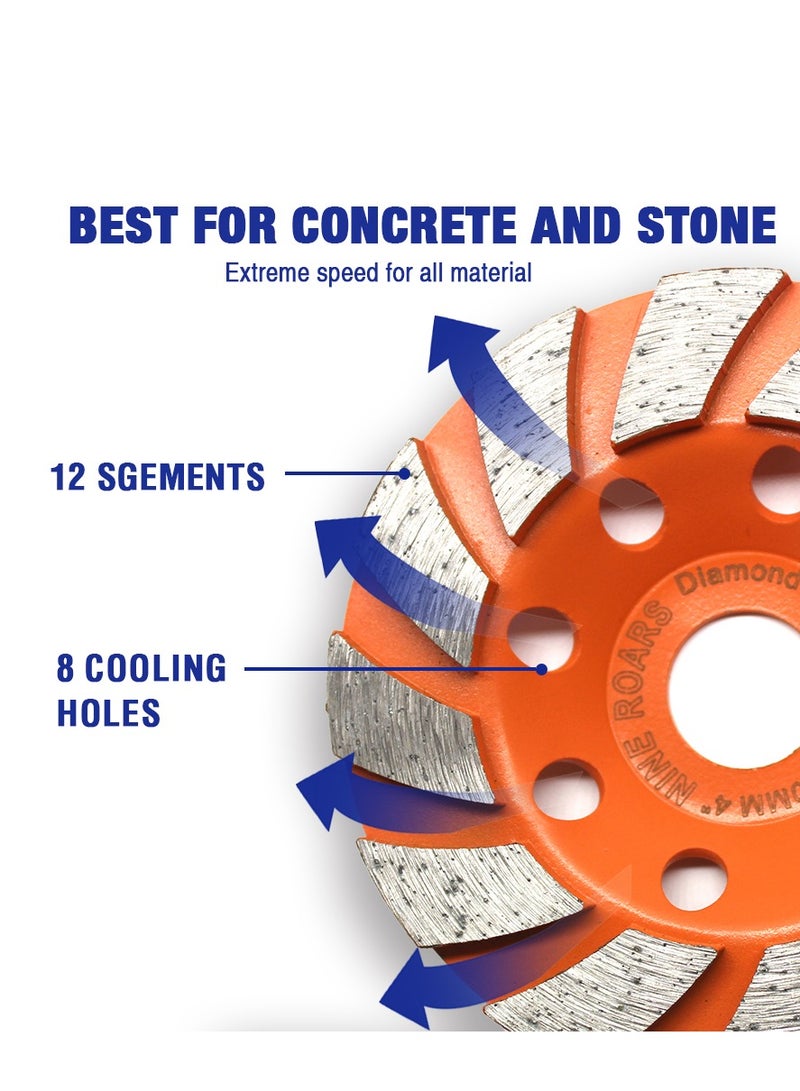 NINEROARS 4 Inch 100mm Diamond Grinding cup Wheel for Hard Concrete, Marble, granite, Stone, 20 mm/16mm center hole, fits  Angle grinder - Image 4
