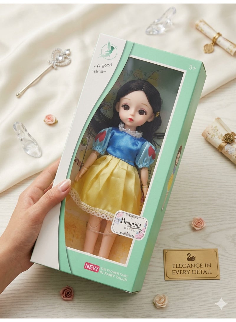 A stylish princess-inspired doll for girls, featuring delicate features, wide eyes, and long, flowing hair, dressed in a delightful gown with charming details. 👗✨ Made from safe and durable materials with movable joints for freedom of movement and poses, this doll is suitable for children 3+ years old, offering hours of imaginative play and fun-filled moments. 🎀💖