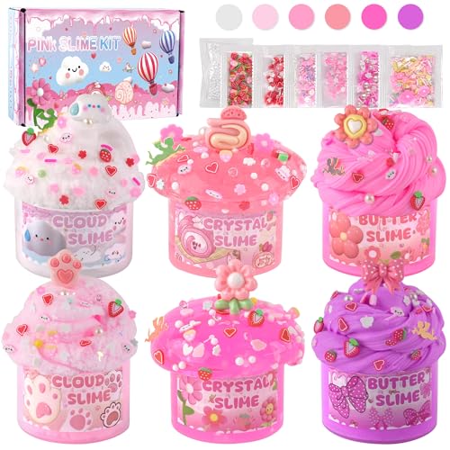 LAWOHO 6 Pack Slimes, Pink Slime Kids, Cloud Slime kit for Girls Ages 8-12, Toys for Girls and Boys, for Kids Slime Set Party kit Goodie Bag Stuffers, 4 5 6 7 8 9 10 Year Old Girl Birthday Gift Cute Stuff - Image 1