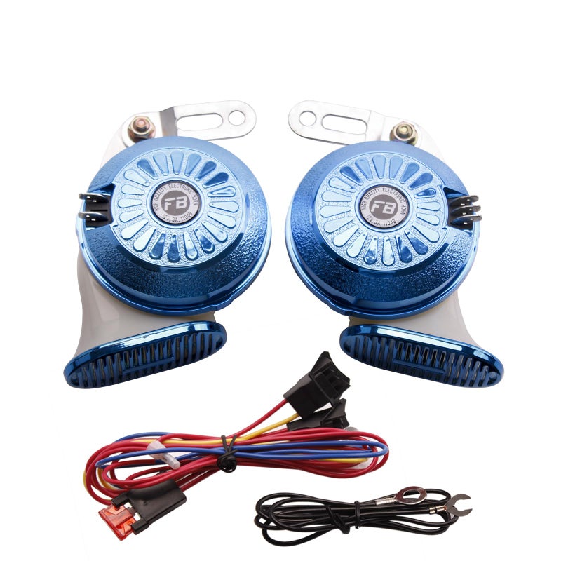 بوق فربين 24 فولت للشاحنة فائق الصوت مع 3 أوضاع صوت متغيرة 130 ديسيبل مع مجموعة أسلاك للشاحنة القطار الحافلة الشاحنة الزرقاء 24 فولت