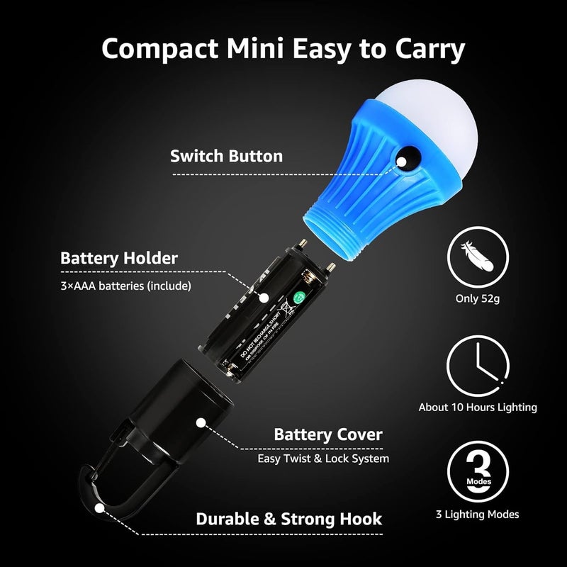 Lepro LED Camping Lantern, Camping Essentials, 3 Lighting Modes, Hanging Tent Light Bulbs with Clip Hook for Camping, Hiking, Hurricane, Storms, Outages, Collapsible, Batteries Included, 4 Packs - Image 5