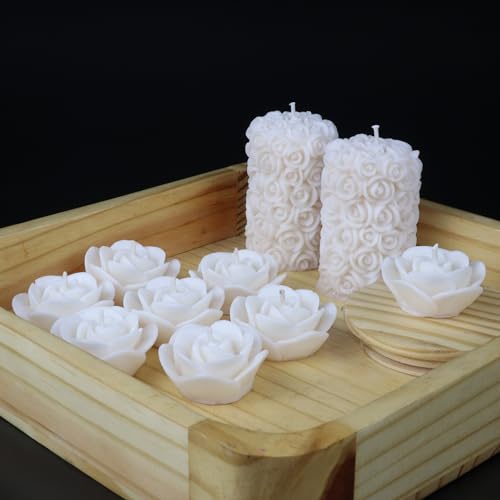 Shraddha Creation Wax Scented Candles For Home Decor, Coconut Vanilla Fragrance, Pillar And Floating Candles Combo, White Colour, Pack Of 10, 4 X 7 Cm - Image 1