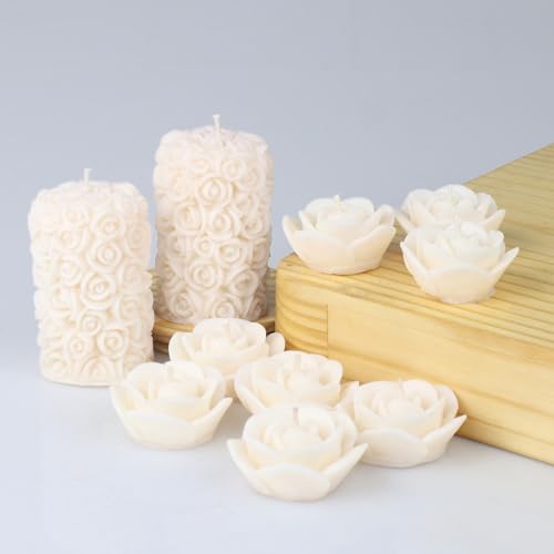 Shraddha Creation Wax Scented Candles For Home Decor, Coconut Vanilla Fragrance, Pillar And Floating Candles Combo, White Colour, Pack Of 10, 4 X 7 Cm - Image 4