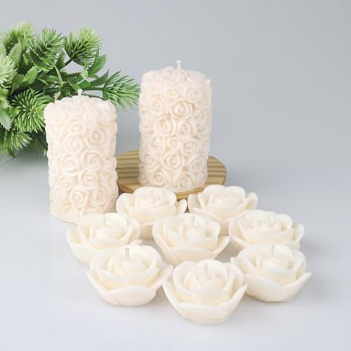 Shraddha Creation Wax Scented Candles For Home Decor, Coconut Vanilla Fragrance, Pillar And Floating Candles Combo, White Colour, Pack Of 10, 4 X 7 Cm - Image 3