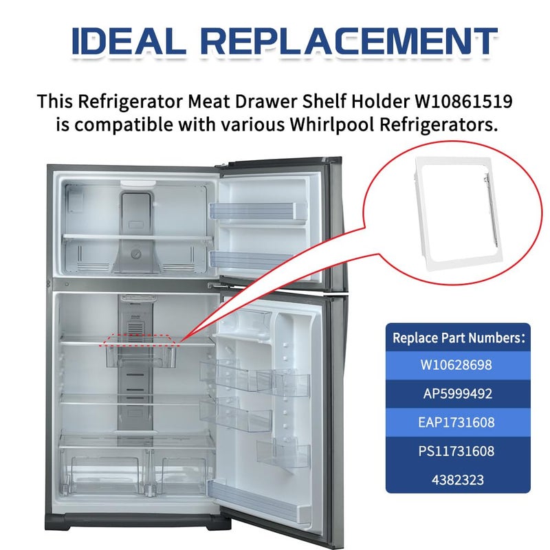 KOZHOM [Upgraded] W10861519 Deli Drawer Hanger, Refrigerator Meat Drawer Shelf Holder for Whirlpool WRT148/WRT311/WRT318, Replaces W10628698, 4382323, AP5999492 - Image 3