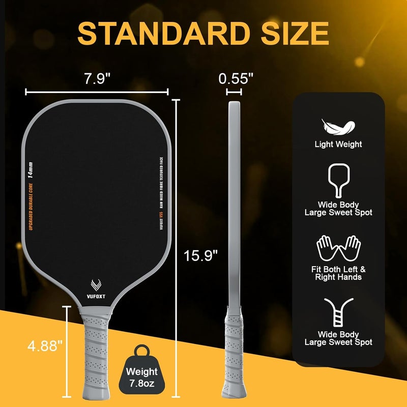 VUFOXT Pickleball Paddles Set of 2 - Lightweight Raw Carbon and Glass Fiber Surface with 14mm Honeycomb Core - Image 5