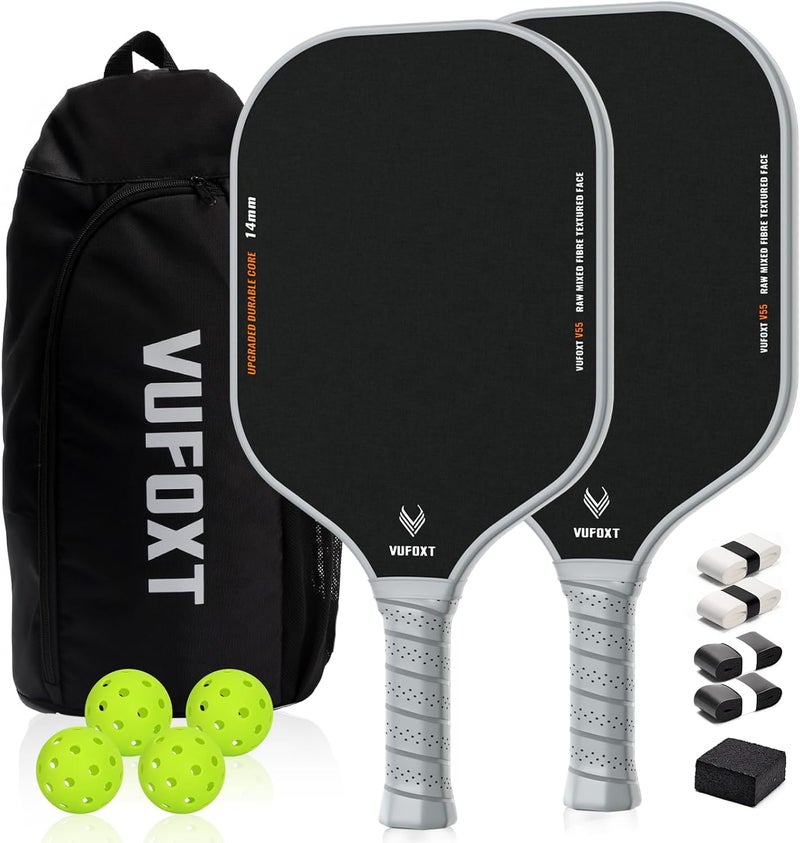 VUFOXT Pickleball Paddles Set of 2 - Lightweight Raw Carbon and Glass Fiber Surface with 14mm Honeycomb Core - Image 1