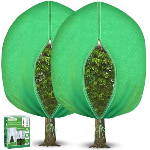 LCHUANG 2Pack Winter Plant Covers Freeze Protection - 90" x 63" Extra Large Frost Blankets for Plants Tree Shrubs Cloth Anti-Freeze Protector Drawstring Bags Jacket for Outdoor Plants (3.2 oz/yd²) - Image 1