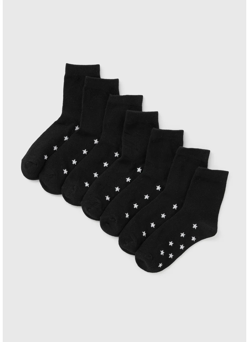 Matalan 7 Pack Boys Black Star Socks