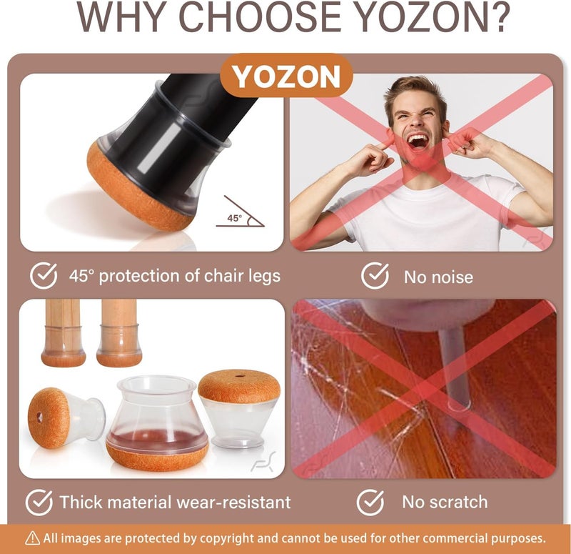 YOZON Small Chair Leg Floor Protectors Chair Leg Protectors for Hardwood Floors Felt Silicone Caps Strengthen Bottom Protection Anti-Scratch Reduce Noise 32 Pack Clear Round Small Fit 1/2" to 3/4" (14-19mm) - Image 5