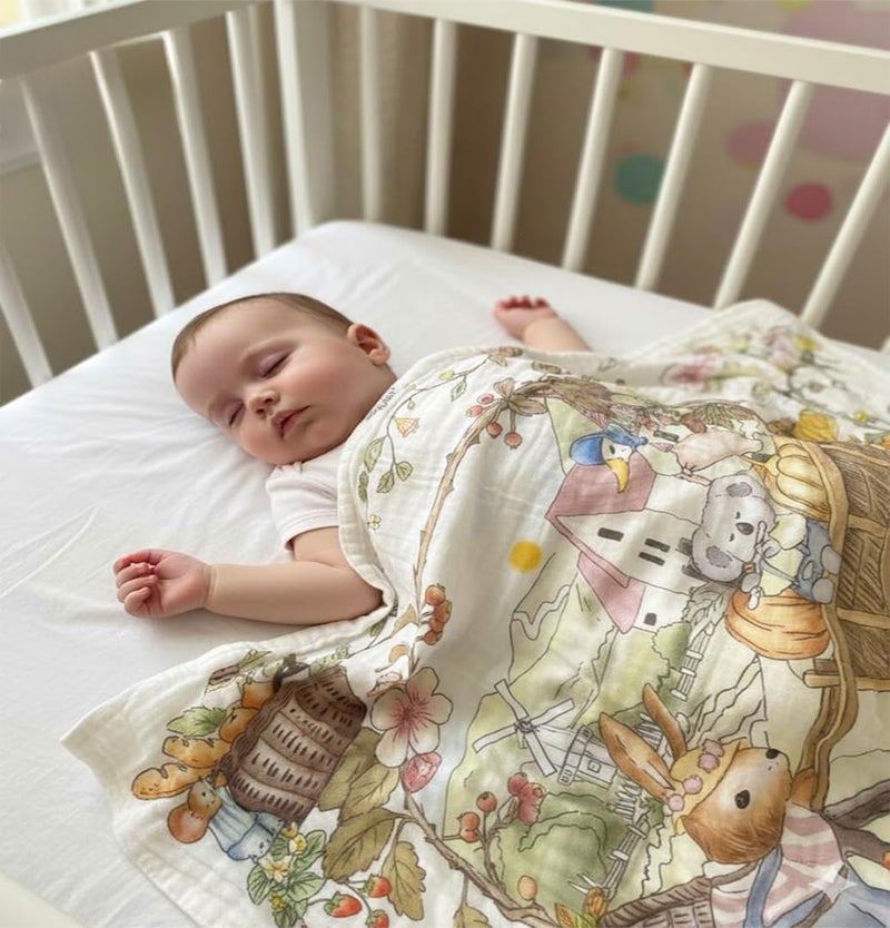 MOM CARE 6 Layer Organic Muslin Baby Blanket | Ultra Soft Breathable Cotton Swaddle Wrap for Newborn | Baby Quilt, Receiving Blanket, Bath Towel, Stroller Cover | 110x110 cm Animal Print - Image 1