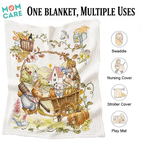 MOM CARE 6 Layer Organic Muslin Baby Blanket | Ultra Soft Breathable Cotton Swaddle Wrap for Newborn | Baby Quilt, Receiving Blanket, Bath Towel, Stroller Cover | 110x110 cm Animal Print - Image 5