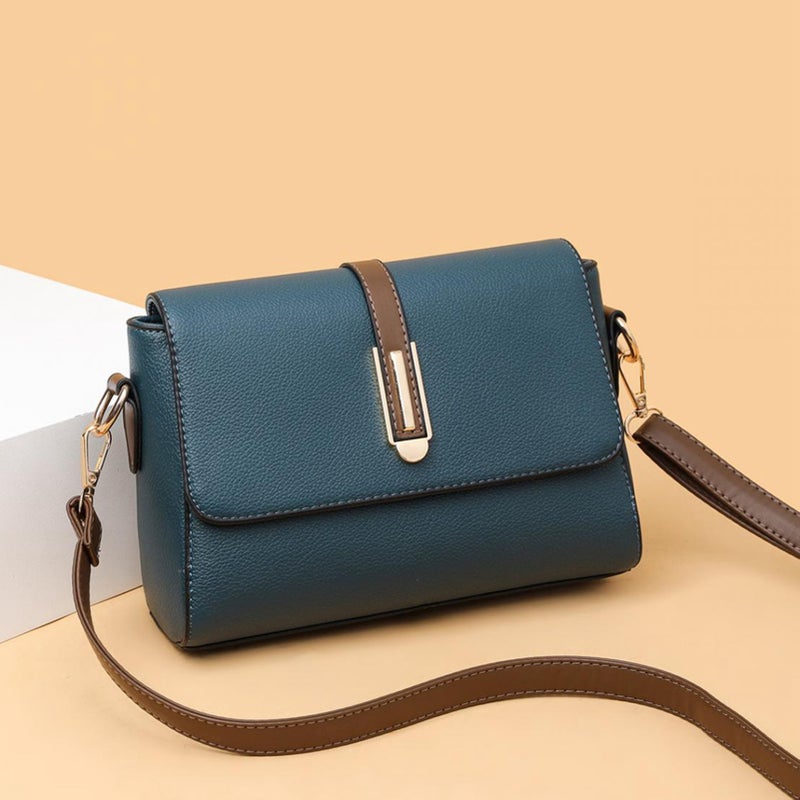 PU Leather Shoulder Bag Soft Multi Functional Large Capacity Women Purse Shoulder Bag for Wandering Shopping Blue Free Size - Image 2