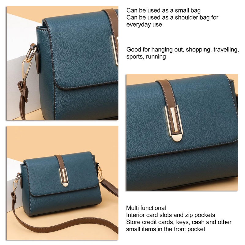 PU Leather Shoulder Bag Soft Multi Functional Large Capacity Women Purse Shoulder Bag for Wandering Shopping Blue Free Size - Image 3