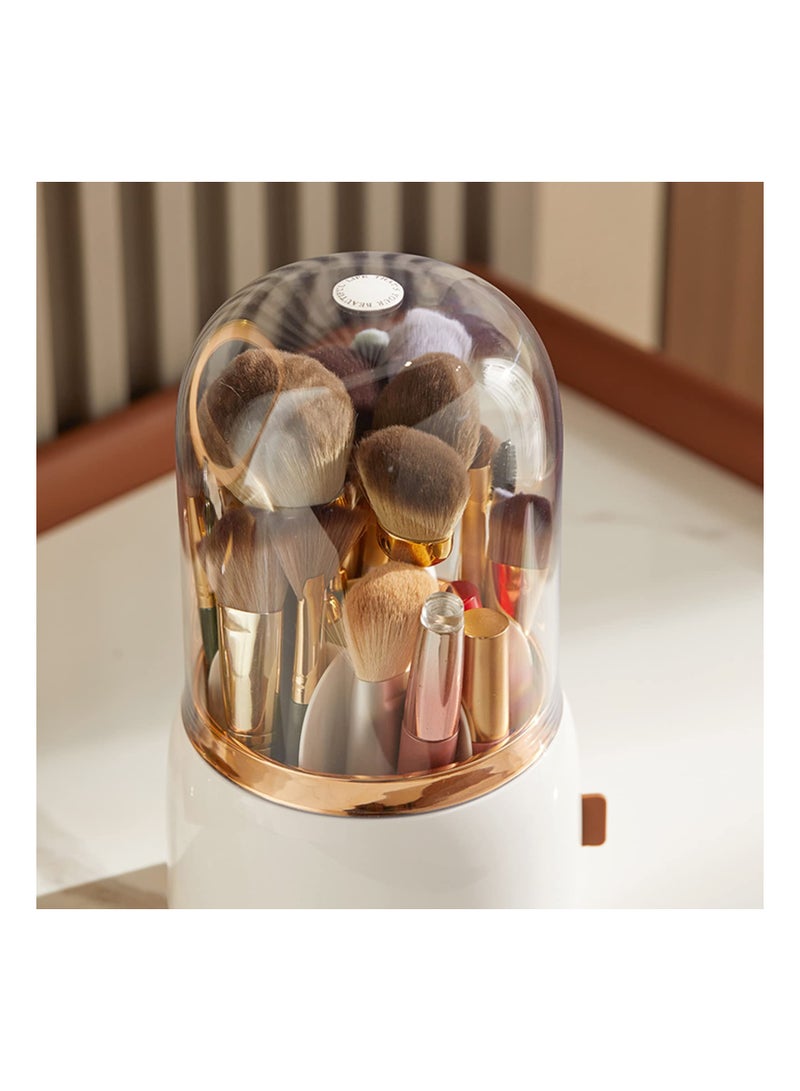 Excefore Makeup Brush Holder Organizer with Lid 360 Rotating Dustproof Makeup Brushes Organizer for Vanity (Pearl White) - Image 5