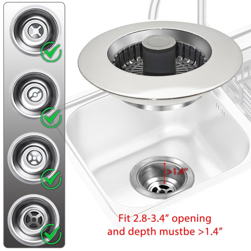 BAOLSLS 3 in 1 Kitchen Sink Stopper, Pop Up Kitchen Sink Drain Strainer, with an Extra Basket Strainer, Kitchen Sink Drain Stopper for US Standard 3-1/2 Inch, Brass Material Electroplate Silver - Image 5