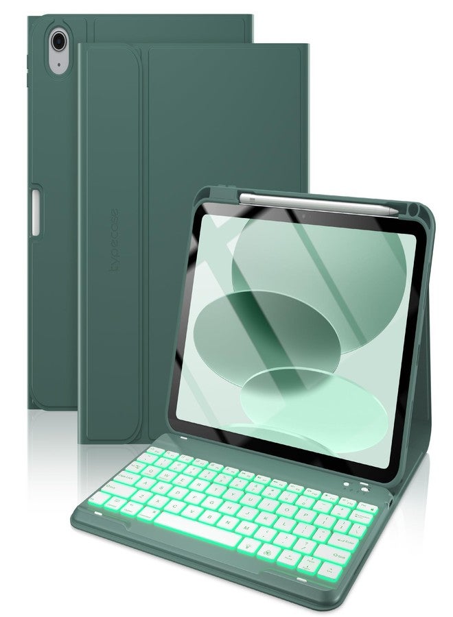 typecase حافظة لوحة مفاتيح Typecase Folio لجهاز iPad الجيل العاشر 10.9 بوصة (2022) وiPad الجيل الحادي عشر (A16، 2025)، لوحة مفاتيح لاسلكية مغناطيسية قابلة للفصل، إضاءة خلفية بسبعة ألوان، تصميم نحيف وخفيف، حامل قلم - أخضر داكن - Image 1