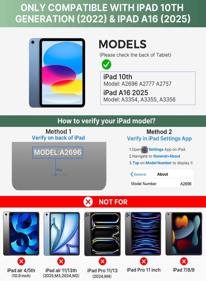 typecase حافظة لوحة مفاتيح Typecase Folio لجهاز iPad الجيل العاشر 10.9 بوصة (2022) وiPad الجيل الحادي عشر (A16، 2025)، لوحة مفاتيح لاسلكية مغناطيسية قابلة للفصل، إضاءة خلفية بسبعة ألوان، تصميم نحيف وخفيف، حامل قلم - أخضر داكن - Image 2