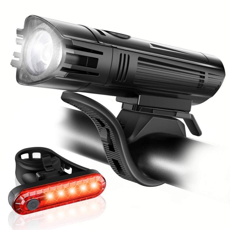 Ascher Ultra Bright USB Rechargeable Bike Light Set, Powerful Bicycle Front Headlight and Back Taillight, 4 Light Modes, Easy to Install for Men Women Kids Road Mountain Cycling Black - Image 1